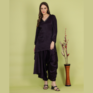 Premium Purple Cut Dana Work Kurta and Harem Style Dhoti Set