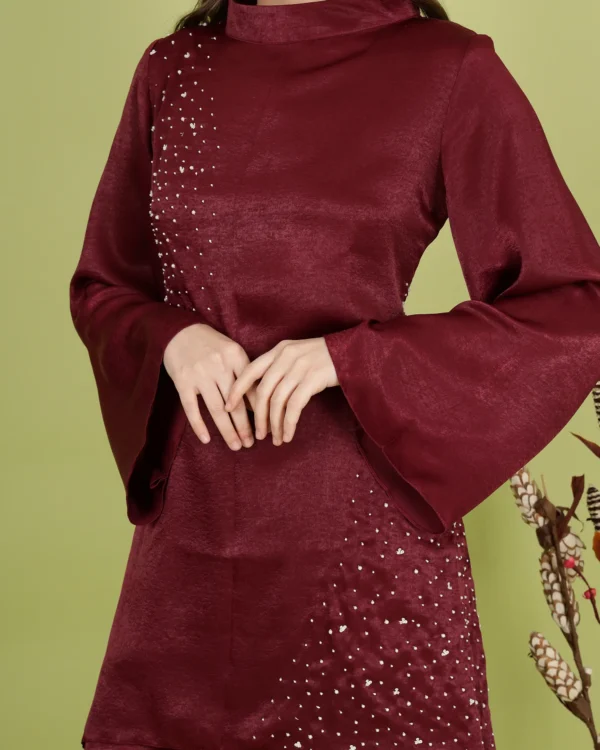 Luxurious Pearl Knit Maroon Co-Ord Set