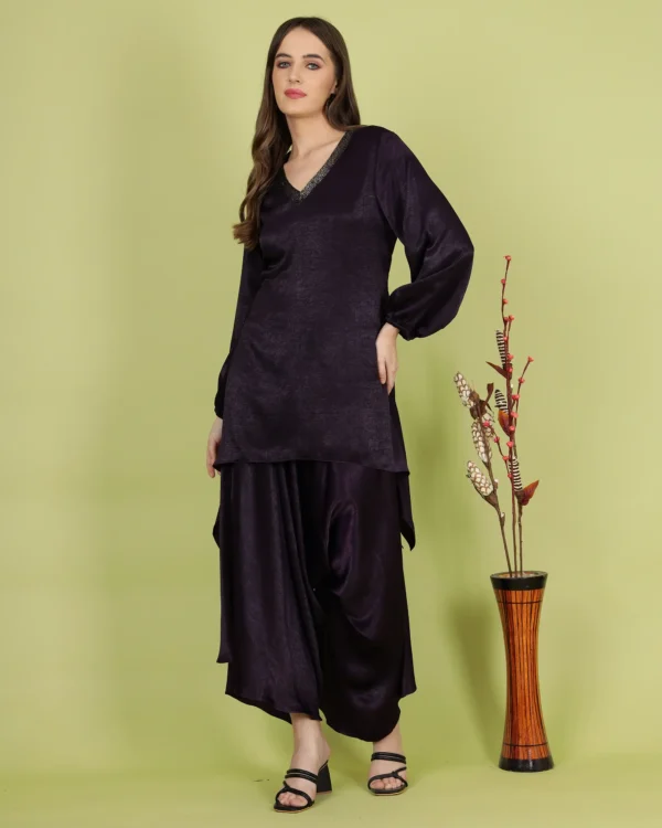 Premium Purple Cut Dana Work Kurta and Harem Style Dhoti Set