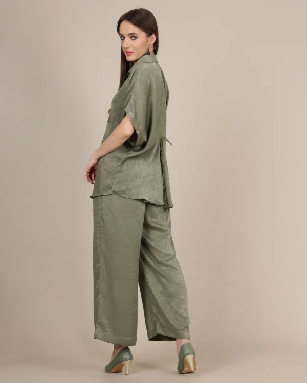 Olive Green Sandwash Satin Kurta Set with Cutdana and Sequin Work