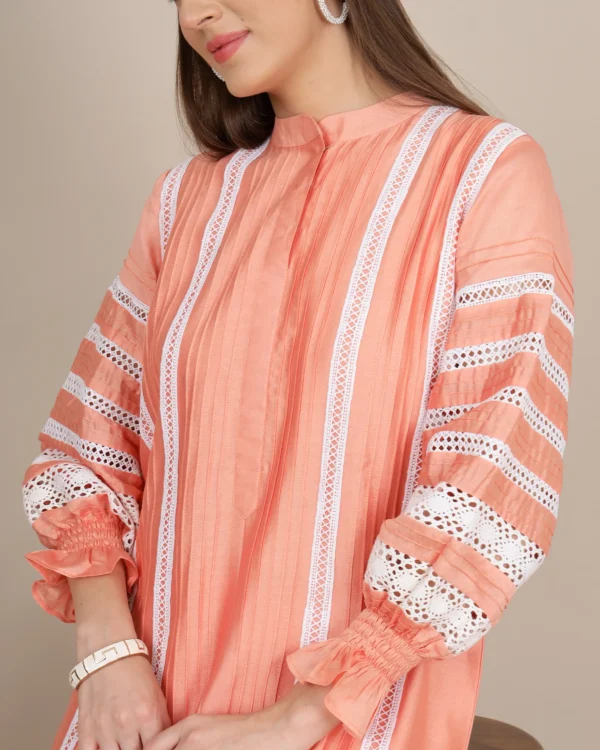 Elegant Peach Silk Kurta Set with Lace Work