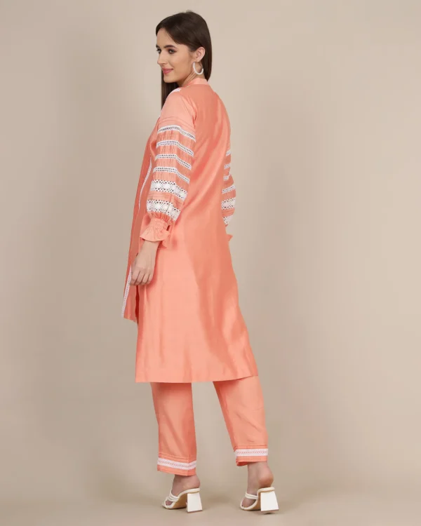 Elegant Peach Silk Kurta Set with Lace Work