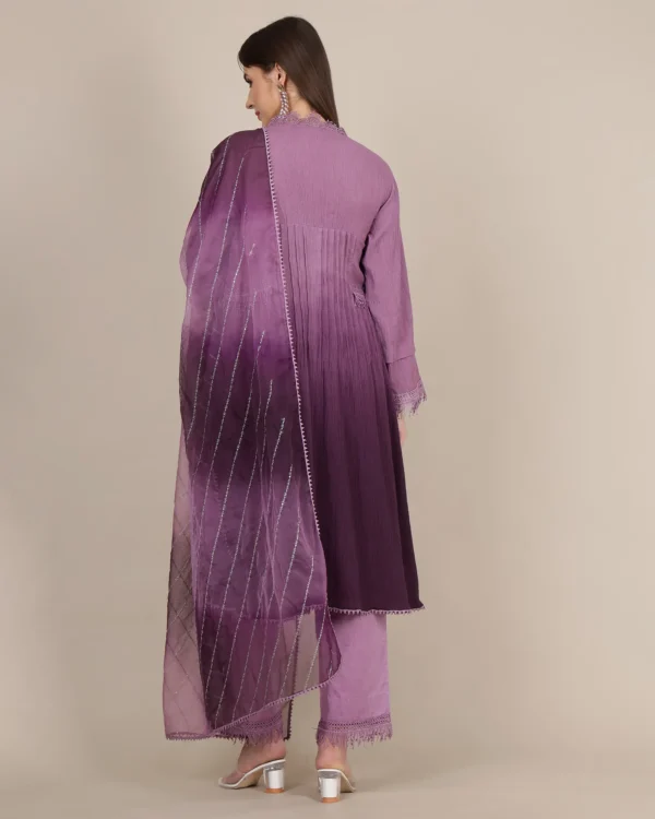 Elegant Purple A-Line Kurta Set with Organza Dupatta