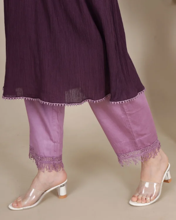 Elegant Purple A-Line Kurta Set with Organza Dupatta