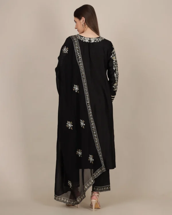 Black Silk Kurta Set with Organza Dupatta