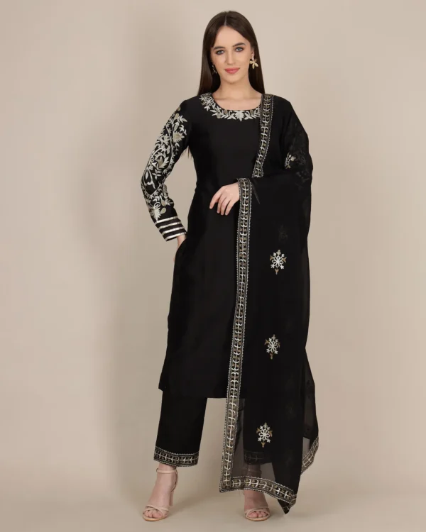 Black Silk Kurta Set with Organza Dupatta