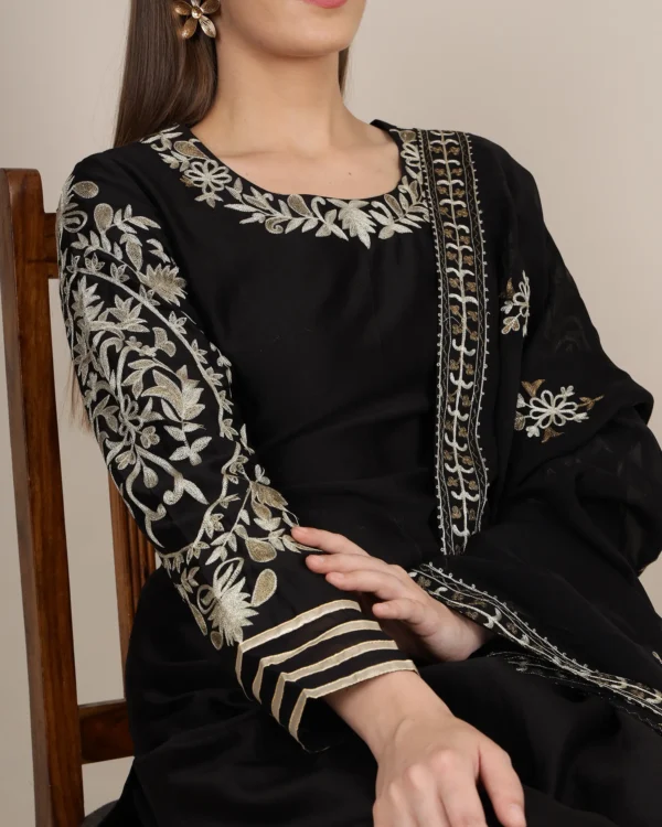 Black Silk Kurta Set with Organza Dupatta