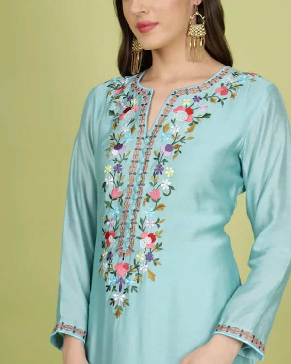 Exquisite Sky Blue Embroidered 3-Piece Set