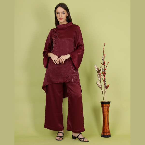 Luxurious Pearl Knit Maroon Co-Ord Set